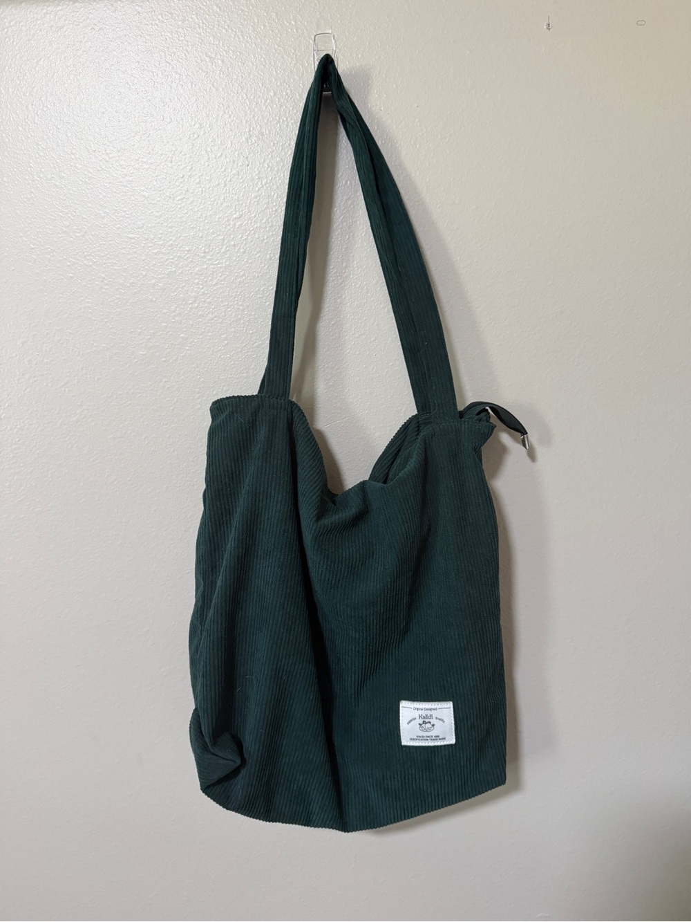 Kalidi Forest Green Corduroy Tote Bag Zipper Shoulder Bag